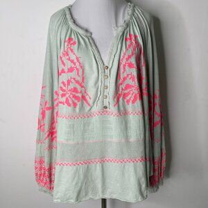 Free People Women's Light Blue Pink Persuasion Embroidered Tunic Size Small